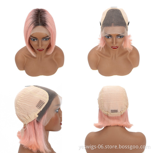 Mink Cuticle Aligned 10A Unprocessed Brazilian Ombre Short Human Hair Bob Wig Blonde # 1B/613 Lace Front Wig Human Hair
